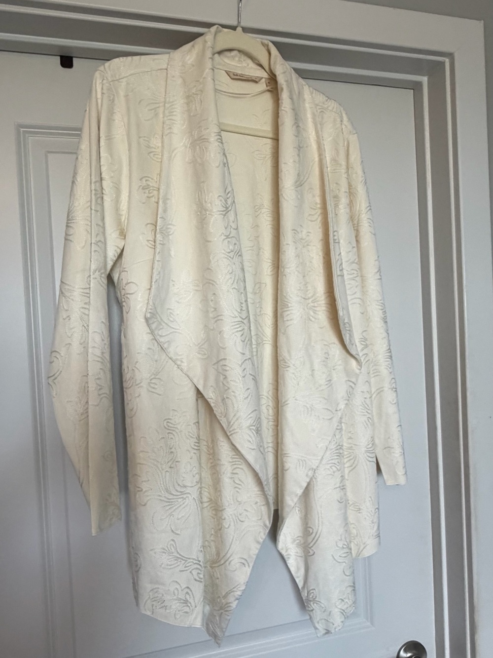 Soft Surroundings Ivory Embroidered Waterfall Cardigan XL